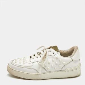 Valentino White Leather Rockstud Low Top Sneakers Size 39.5