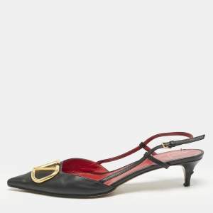 Valentino Black Leather VLogo Slingback Pumps Size 40