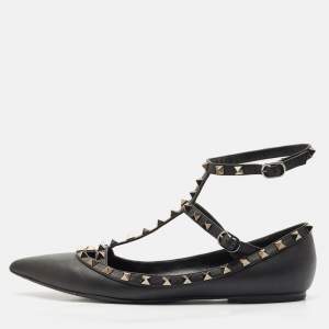 Valentino Black Leather Rockstud Ballet Flats Size 40