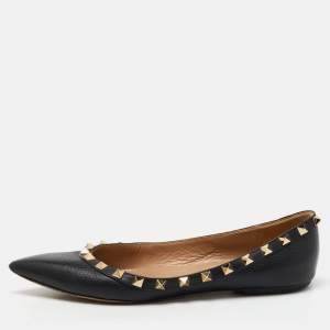 Valentino Black Leather Rockstud Ballet Flats Size 37