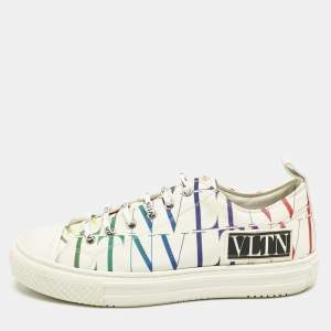 Valentino White Canvas VLTN Logo Allover Giggies Times Low Top Sneakers Size 40