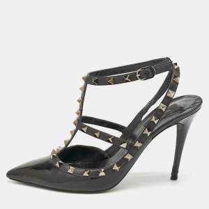 Valentino Black Patent and Leather Rockstud Caged Pumps Size 41