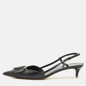 Valentino Black Leather VLogo Slingback Pumps Size 37