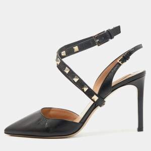 Valentino Black Leather Rockstud Slingback Pumps Size 37