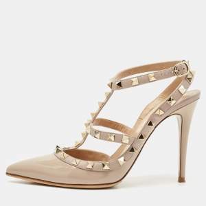 Valentino Dusty Pink Patent Leather Rockstud Ankle Strap Pumps Size 37.5