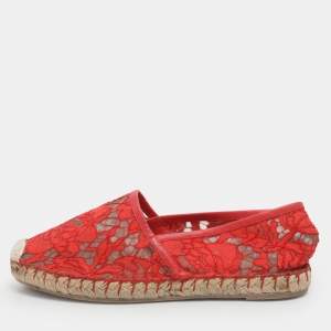Valentino Red Lace Espadrille Flats Size 36