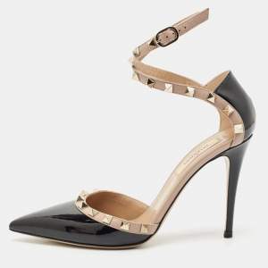Valentino Black/Pink Patent and Leather Rockstud D'orsay Pumps Size 37.5