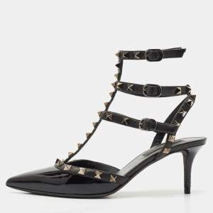 Valentino Black Patent Leather Rockstud Ankle Strap Pumps Size 37
