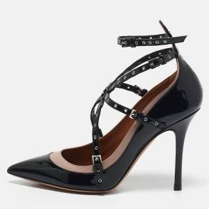 Valentino Black/Dusty Pink Patent and Leather Love Latch Pumps Size 38
