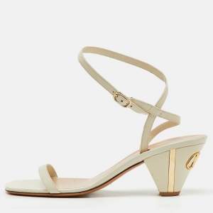 Valentino White Leather VLogo Heel Ankle Strap Sandals Size 37