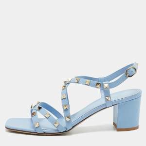 Valentino Light Blue Leather Rockstud Crisscross Ankle Strap Sandals Size 39