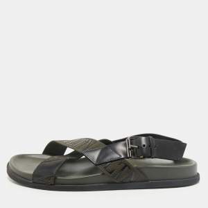 Valentino Black/Green Fabric and Leather VLTN Print Cross Strap Sandals Size 39