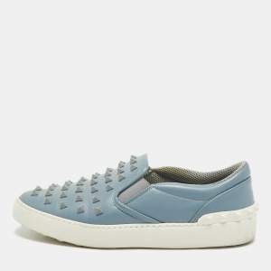 Valentino Light Blue Leather Rockstud Slip On Sneakers Size 39
