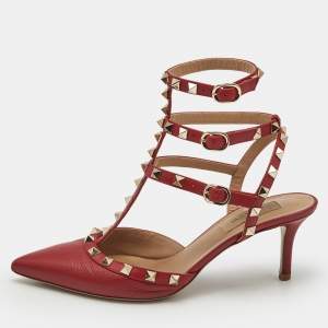 Valentino Red Leather Rockstud Caged Pumps Size 37.5