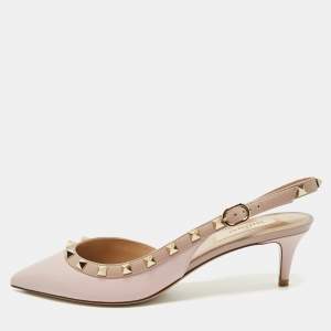 Valentino Pink Leather Rockstud Slingback Pumps Size 39
