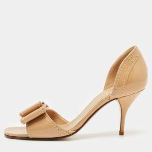 Valentino Beige  Patent Bow Embellished D'orsay Open Toe Pumps Size 35.5