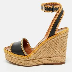 Valentino Navy Blue Leather Esapadrille Wedge Sandals Size 36