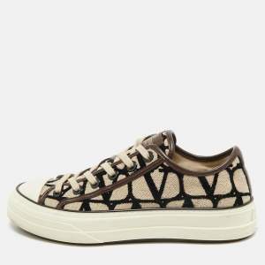 Valentino Brown/Beige Canvas Toile Iconographe Totaloop Low-Top Sneakers Size 37