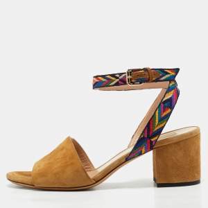 Valentino Brown Canvas and Suede Ankle Strap Sandals Size 37