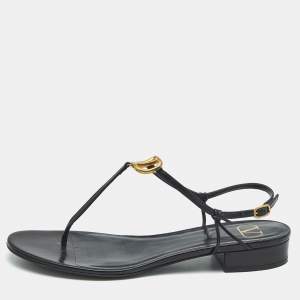 Valentino Black Leather VLogo Thong Sandals Size 40