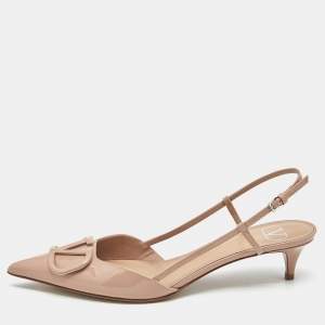 Pre Owned Valentino Dusty Pink Patent Leather VLogo Slingback Pumps Size 41
