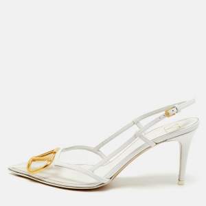 Valentino White/Transparent Leather VLogo Slingback Pumps Size 39.5