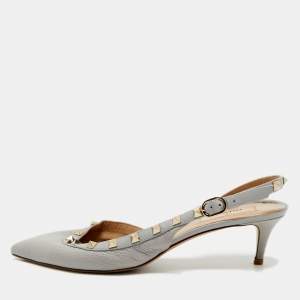 Pre Owned Valentino Light Blue Leather Rockstud Slingback Pumps Size 40.5