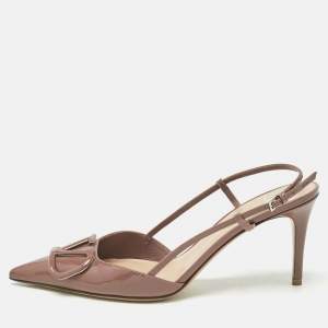 Pre Owned Valentino Beige  Patent Escape VLogo Pumps Size 40.5