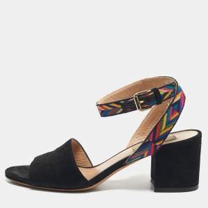 Pre Owned Valentino Black Suede Multicolor Ankle Strap Sandals Size 35.5