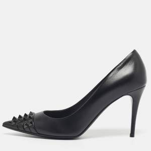 Pre Owned Valentino Black Leather Rockstud Alcove Pumps Size 41