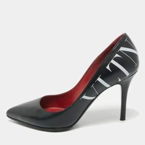 Pre Owned Valentino Black Leather VLTN Pointed Toe Pumps Size 35.5 