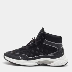 Pre Owned Valentino Black Mesh, Suede and Leather Mid Top Sneakers Size 38