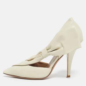 Pre Owned Valentino Off White Leather Bow D'orsay Pumps Size 37