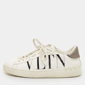 Pre Owned Valentino White Leather VLTN Low Top Sneakers Size 37.5