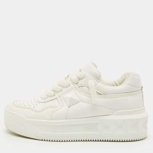 Pre Owned Valentino White Leather One Stud Sneakers Size 37.5