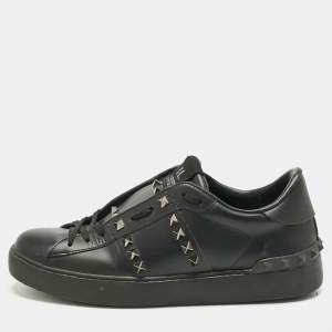Pre Owned Valentino Black Leather Rockstud Untitled Low Top Sneakers Size 39
