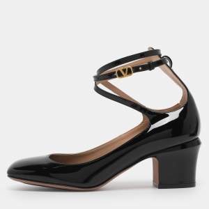 Pre Owned Valentino Black Patent Leather Tan-Go 60 Pumps Size 38