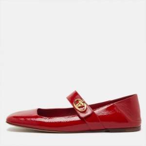 Pre Owned Valentino Red Patent Leather VLogo Locker Mary Jane Ballet Flats Size 42