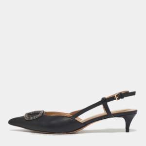 Pre Owned Valentino Black Leather VLogo Slingback Pumps Size 39
