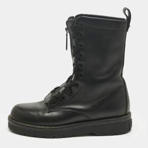Pre Owned Valentino Black Leather Lace Up Combat Boots Size 39