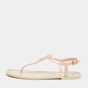 Pre Owned Valentino Cream Jelly VLogo Thong Flats Size 38