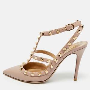 Pre Owned Valentino Dusty Pink Leather Rockstud Caged Pumps Size 37.5