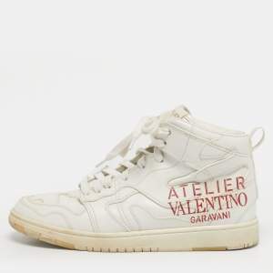 Pre Owned Valentino Atelier Size 38 White Leather High Top Sneakers