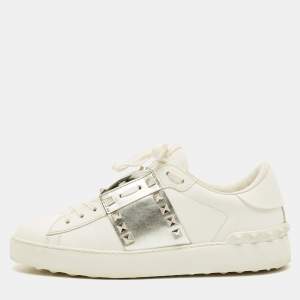مملوكة مسبقًا Valentino Rockstud Size 39 White/Silver Leather Low Top Sneakers