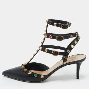 مملوكة مسبقًا Valentino Rockstud Size 38.5 Black Leather Pumps