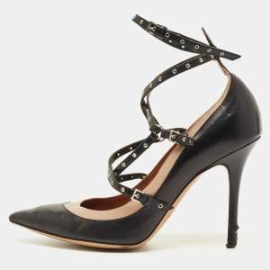 مملوكة مسبقًا Valentino Love Latch Size 39 Black/Beige Leather Ankle Wrap Pumps