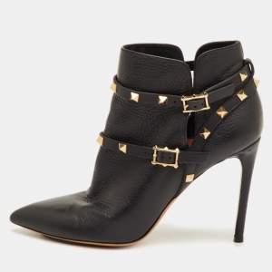 مملوكة مسبقًا Valentino Rockstud Size 40 Black Leather Pointed Toe Ankle Length Boots
