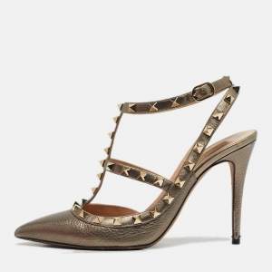 Pre Owned Valentino Rockstud Size 38 Metallic Leather Pumps