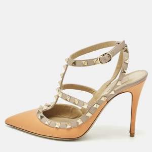 مملوكة مسبقًا Valentino Rockstud Size 38.5 Beige/Orange Leather Pumps