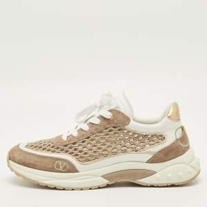 مملوكة مسبقًا Valentino Ready Go Size 39 White/Brown Leather and Suede Low Top Sneakers